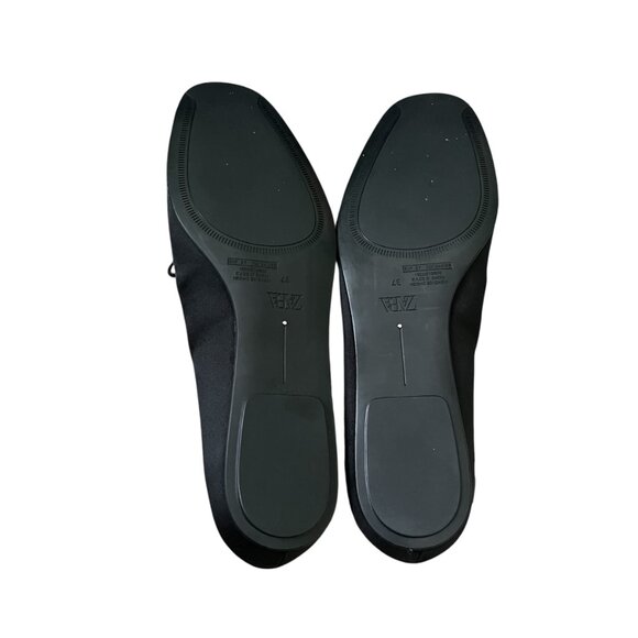 ZARA Satin Effect Ballet Flats Black Size 6.5 Crisscross Lace-Up Chic Trendy - Picture 6 of 8